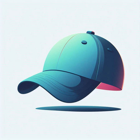 Baseball cap in blue and red colors with shadow, vector illustrationのイラスト素材