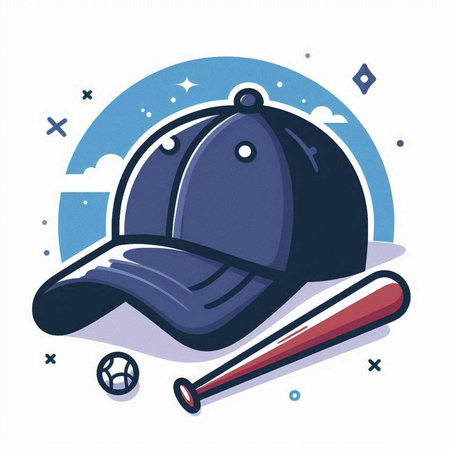 Baseball cap and ball. Vector illustration in a flat style.のイラスト素材