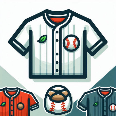 Baseball sport icons set in flat design style. Vector illustration.のイラスト素材