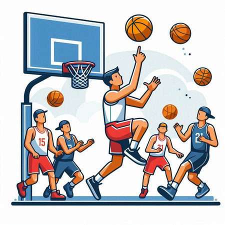 Illustration of a fresh green basil leaves on a white background.のイラスト素材