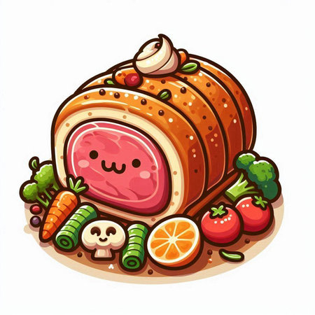 Illustration of a Smiling Smiling Meatloaf with Vegetablesのイラスト素材