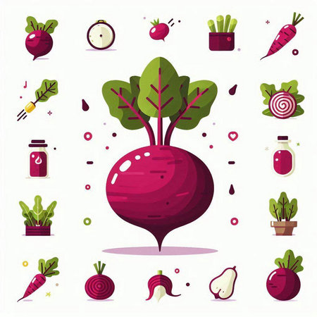 Beetroot and vegetables set. Vector illustration in flat style.のイラスト素材