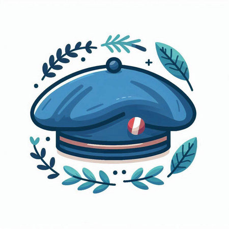 Vector illustration of a blue beret with a laurel wreathのイラスト素材
