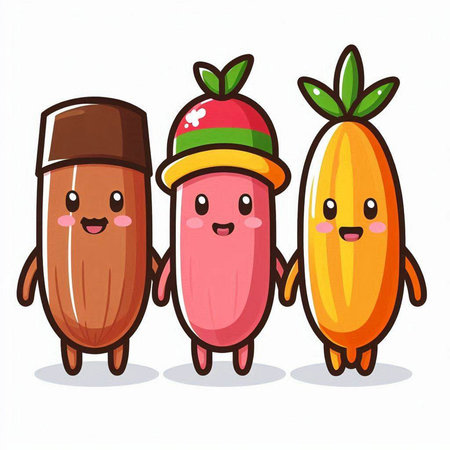 Cute kawaii chocolate candies cartoon mascot vector illustration.のイラスト素材