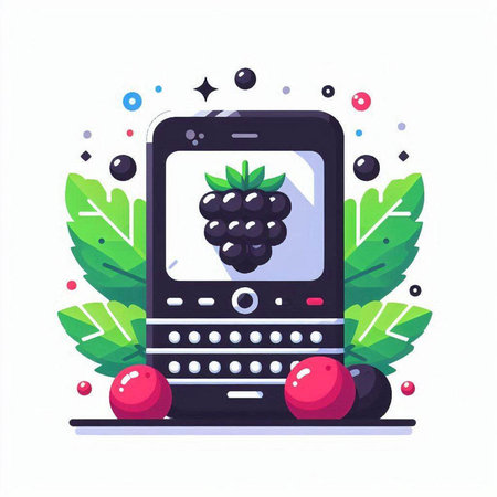 Smartphone with blackberry and berries. Vector illustration in flat styleのイラスト素材
