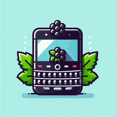 Mobile phone with a blackberry on the screen. Vector illustration.のイラスト素材