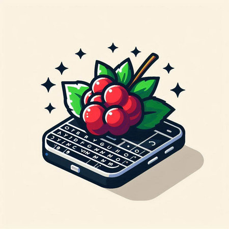 Vector illustration of a smartphone with berries on the screen. Vector illustration.のイラスト素材
