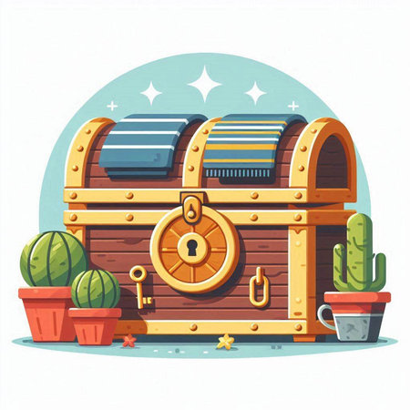 wooden chest on a white background. 3d render illustration.のイラスト素材