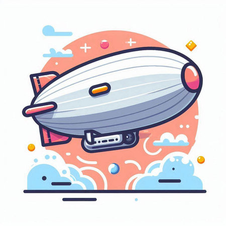 Airship in the sky. Colorful vector illustration in cartoon styleのイラスト素材