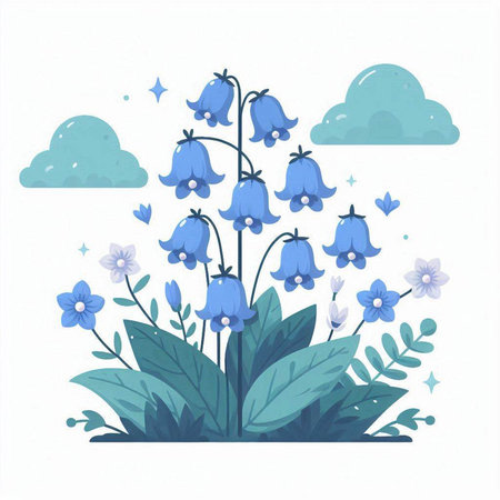Bluebells and blue flowers in the garden. Vector illustration.のイラスト素材