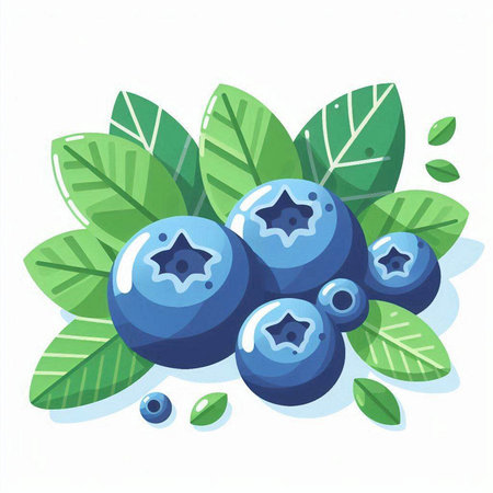 Blueberries with leaves isolated on a white background. Vector illustration.のイラスト素材