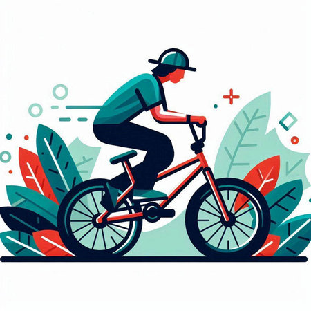 Cyclist riding a bicycle in the park. Vector illustration.のイラスト素材