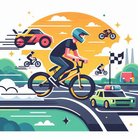 Cyclist riding on the road. Vector illustration in flat styleのイラスト素材