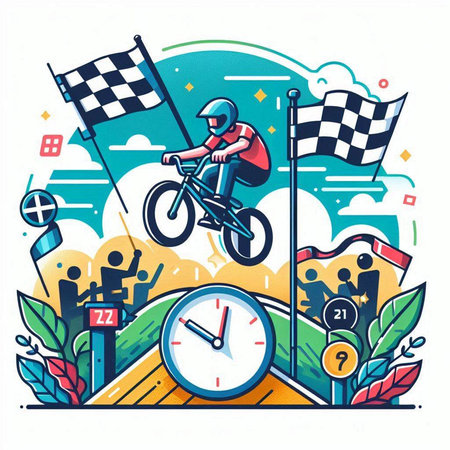 Cyclist on the race track. Vector illustration in flat styleのイラスト素材