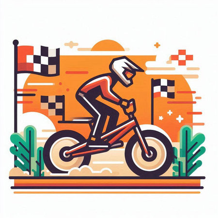 Vector illustration of a man riding a bike on a race track.のイラスト素材