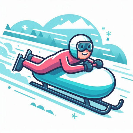 Snowboarder sliding down the hill in winter. Vector illustration.のイラスト素材