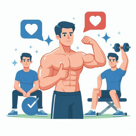 Fitness and bodybuilding concept. Vector illustration in cartoon style.のイラスト素材
