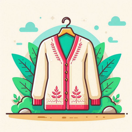 Vector illustration of a woman's jacket on a hanger in the park.のイラスト素材