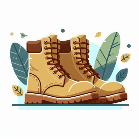 Vector illustration of hiking boots on a white background. Flat style.のイラスト素材
