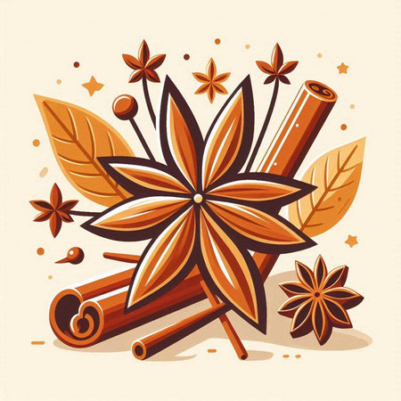 Cinnamon sticks and star anise in retro style. Vector illustration.のイラスト素材