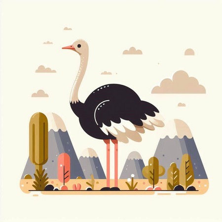 Ostrich in the desert. Cute vector illustration in flat style.のイラスト素材