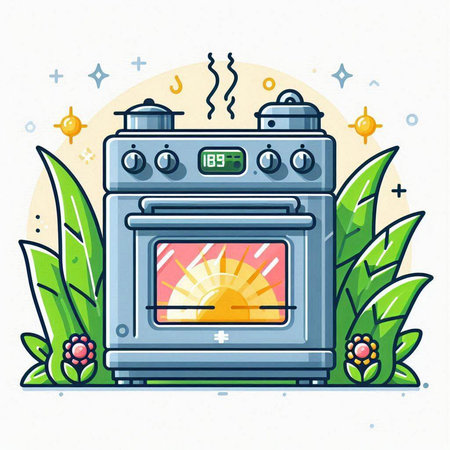 Vector illustration of modern electric stove in flat style on white background.のイラスト素材