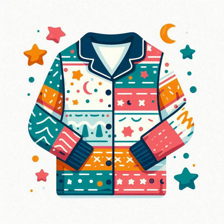 Vector illustration of warm sweater with hood and stars on white background.のイラスト素材
