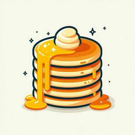 Pancakes with honey. Vector illustration of a stack of pancakes.のイラスト素材