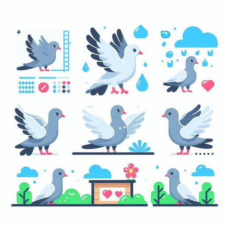Pigeon icon set in flat style. Pigeons vector illustration on white background.のイラスト素材