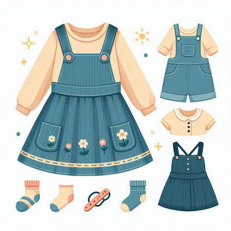 Set of clothes for little girl. Vector illustration in cartoon style.のイラスト素材