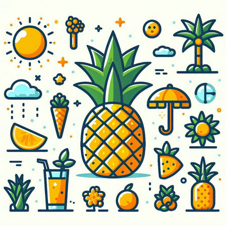 Pineapple vector line icon set. Summer and vacation concept.のイラスト素材