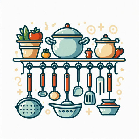 Kitchen utensils and utensils. Vector illustration.のイラスト素材
