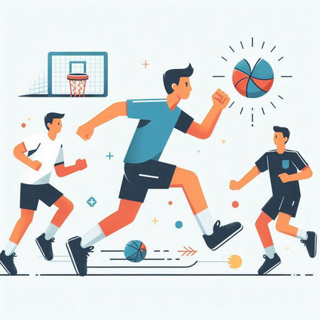 Basketball players in action. Flat vector illustration. Concept of sport.のイラスト素材