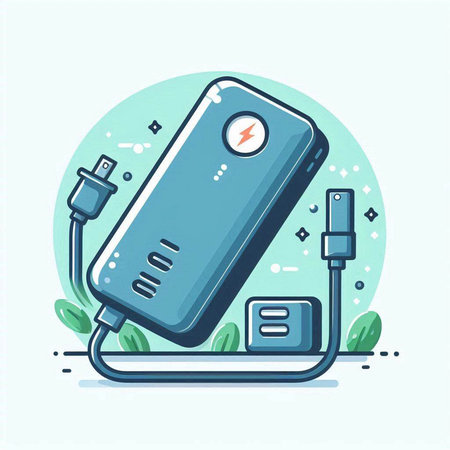 Power bank with cable and plug. Flat design. Vector illustration.のイラスト素材