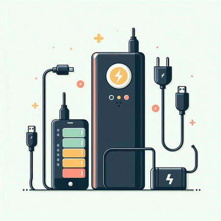 Vector illustration of power supply. Charging battery for mobile phone. Flat style.のイラスト素材