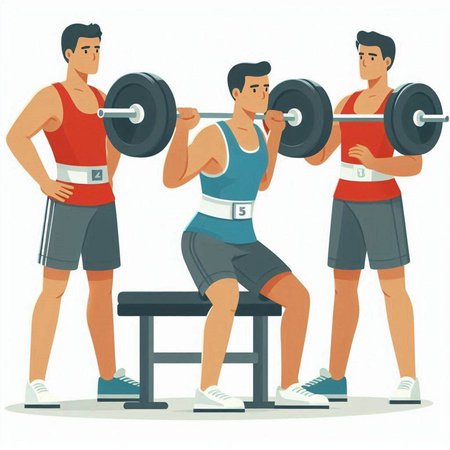 Vector illustration of a group of people in sportswear exercising with dumbbells.のイラスト素材