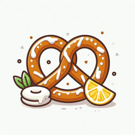 Hand drawn vector illustration of a pretzel with orange and lemon.のイラスト素材