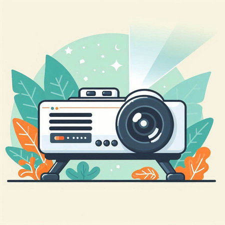 Vector illustration of a retro camera on the background of tropical leaves.のイラスト素材
