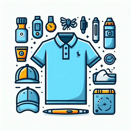 T-shirt, clothing and accessories for men. Vector illustration.のイラスト素材