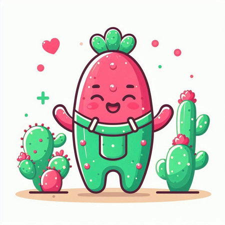 Cute cartoon kawaii pink cactus character. Vector illustrationのイラスト素材