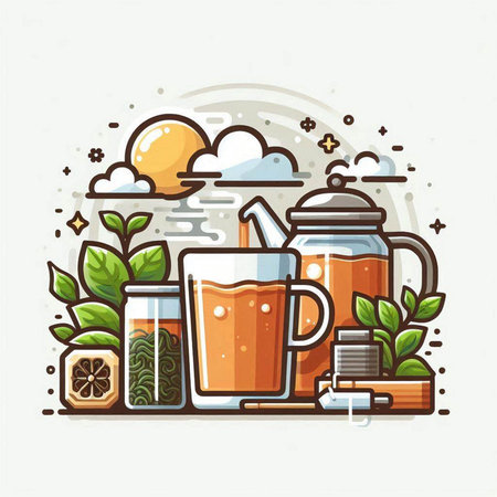 Vector illustration of a set of natural tea in a flat style.のイラスト素材