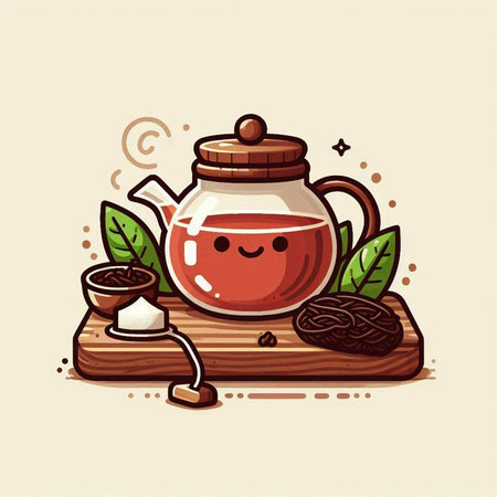 Cute kawaii teapot with tea. Vector illustration.のイラスト素材