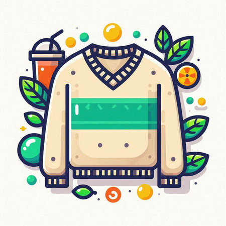 Cute sweater with a pattern of leaves. Vector illustration in flat style.のイラスト素材