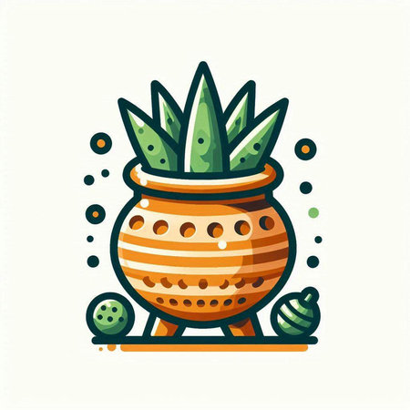 Flowerpot with cactus. Vector illustration in flat style.のイラスト素材