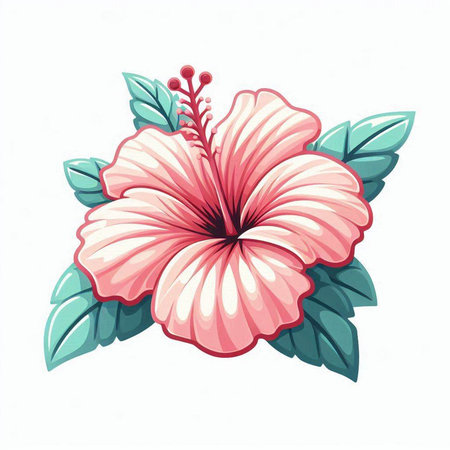 Pink hibiscus flower isolated on white background. Vector illustration.のイラスト素材