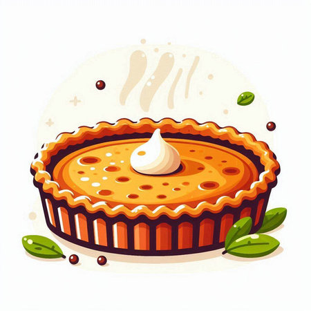 Illustration of a pie with whipped cream on a white background.のイラスト素材