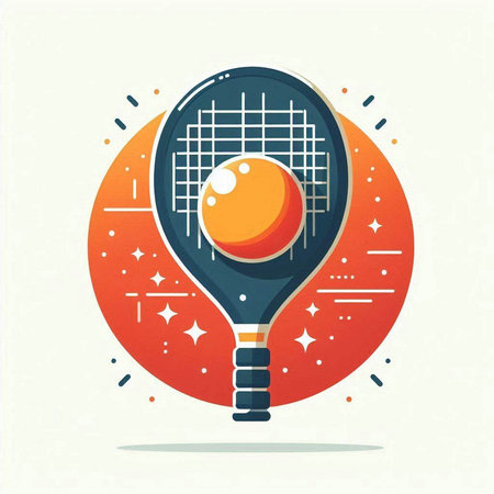 Tennis racket and ball on an orange background. Vector illustration.のイラスト素材