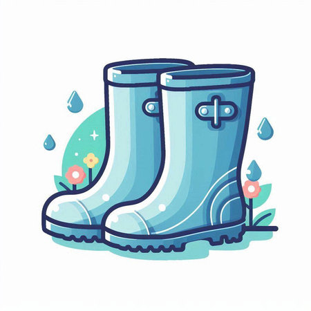 Rubber boots with water drops. Vector illustration in cartoon style.のイラスト素材