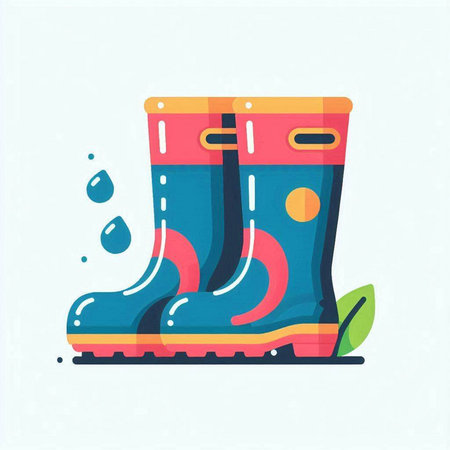 Rubber boots with rain drops. Vector illustration in flat style.のイラスト素材