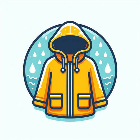 Vector illustration of yellow raincoat in flat style with raindrops.のイラスト素材